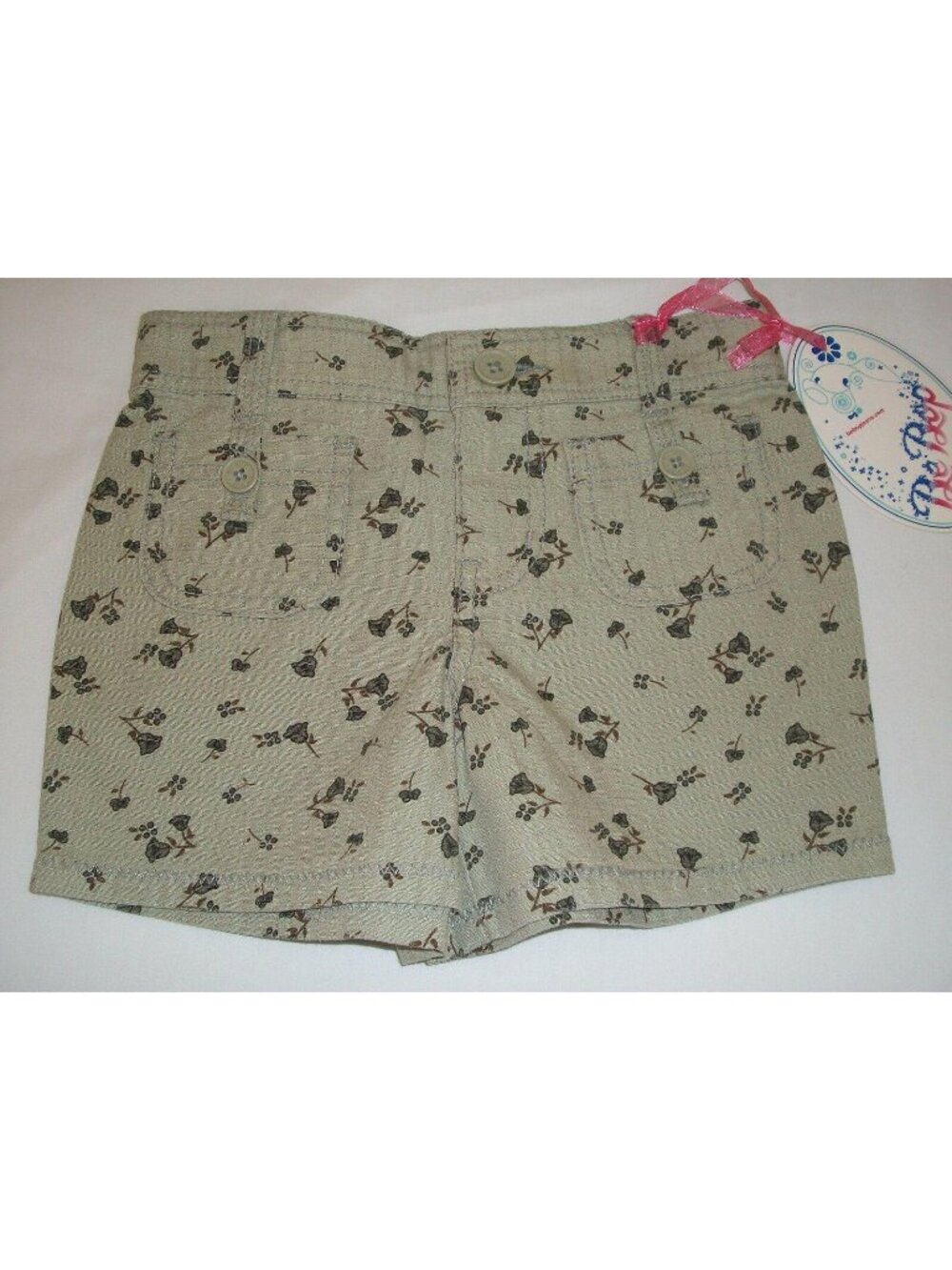 Be Bop Bebop Floral Print Girl Shorts Olive Army Green Button Pocket Size 5